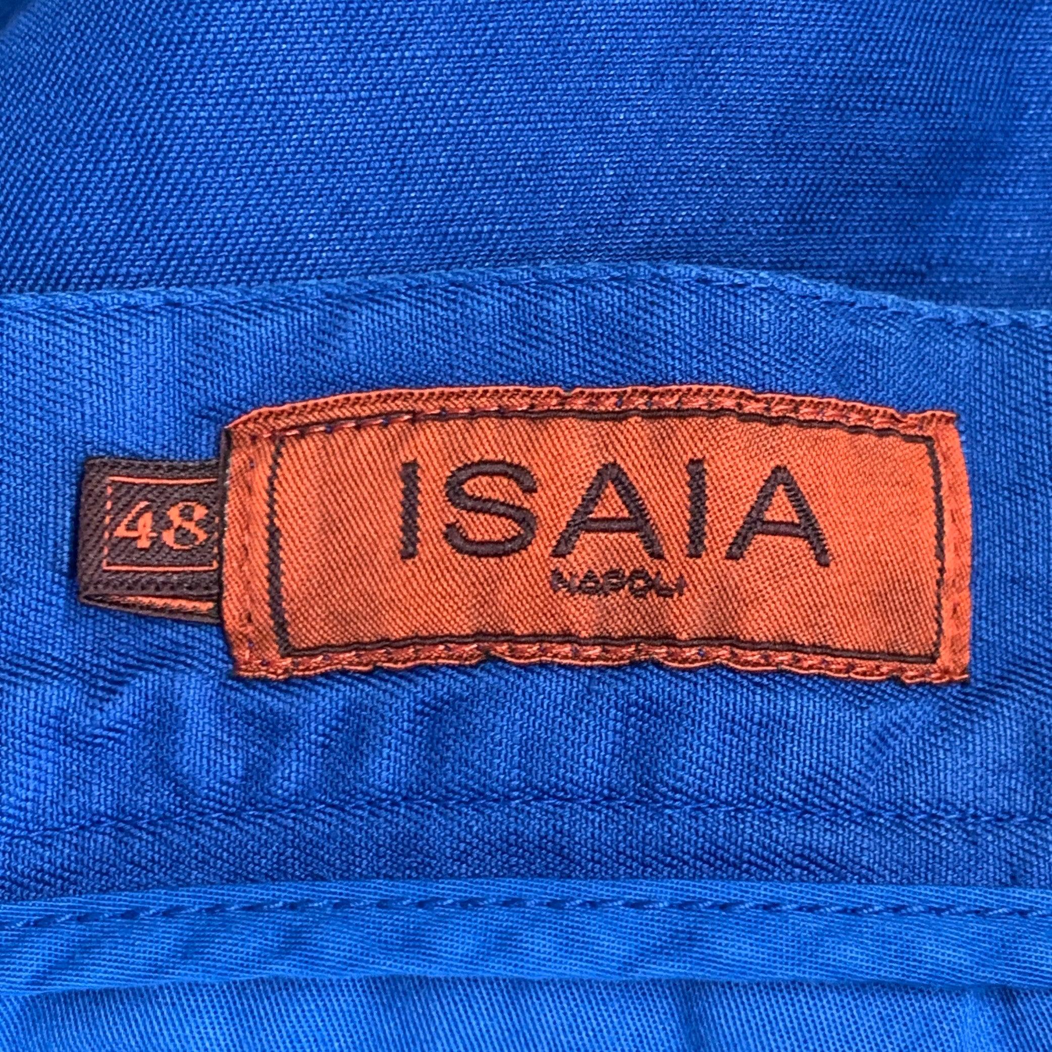 Isaia Taglia 32 Blu Cotone Lino Cinque Tasche Tapered Zip Fly Pantaloni Casual in vendita 1