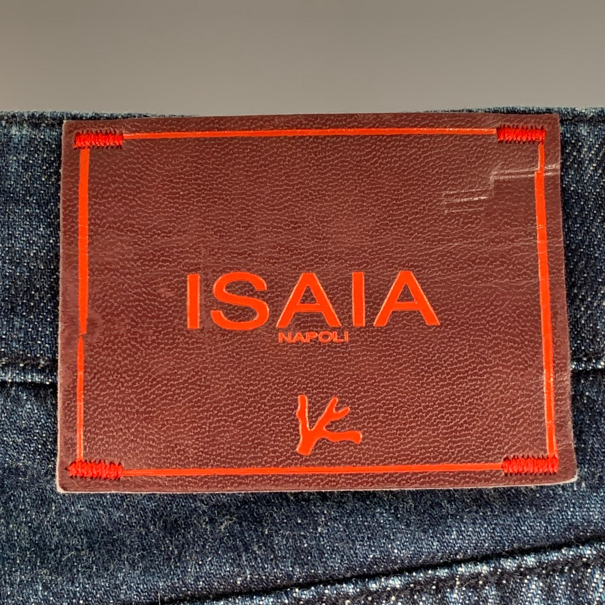 ISAIA Talla 32 Vaqueros pitillo de sarga de algodón azul con orillo en Bueno estado para la venta en San Francisco, CA
