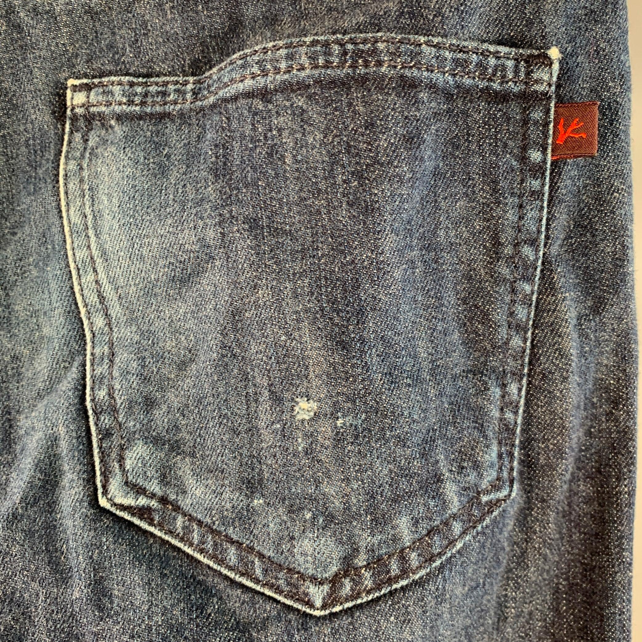 De los hombres ISAIA Talla 32 Vaqueros pitillo de sarga de algodón azul con orillo en venta