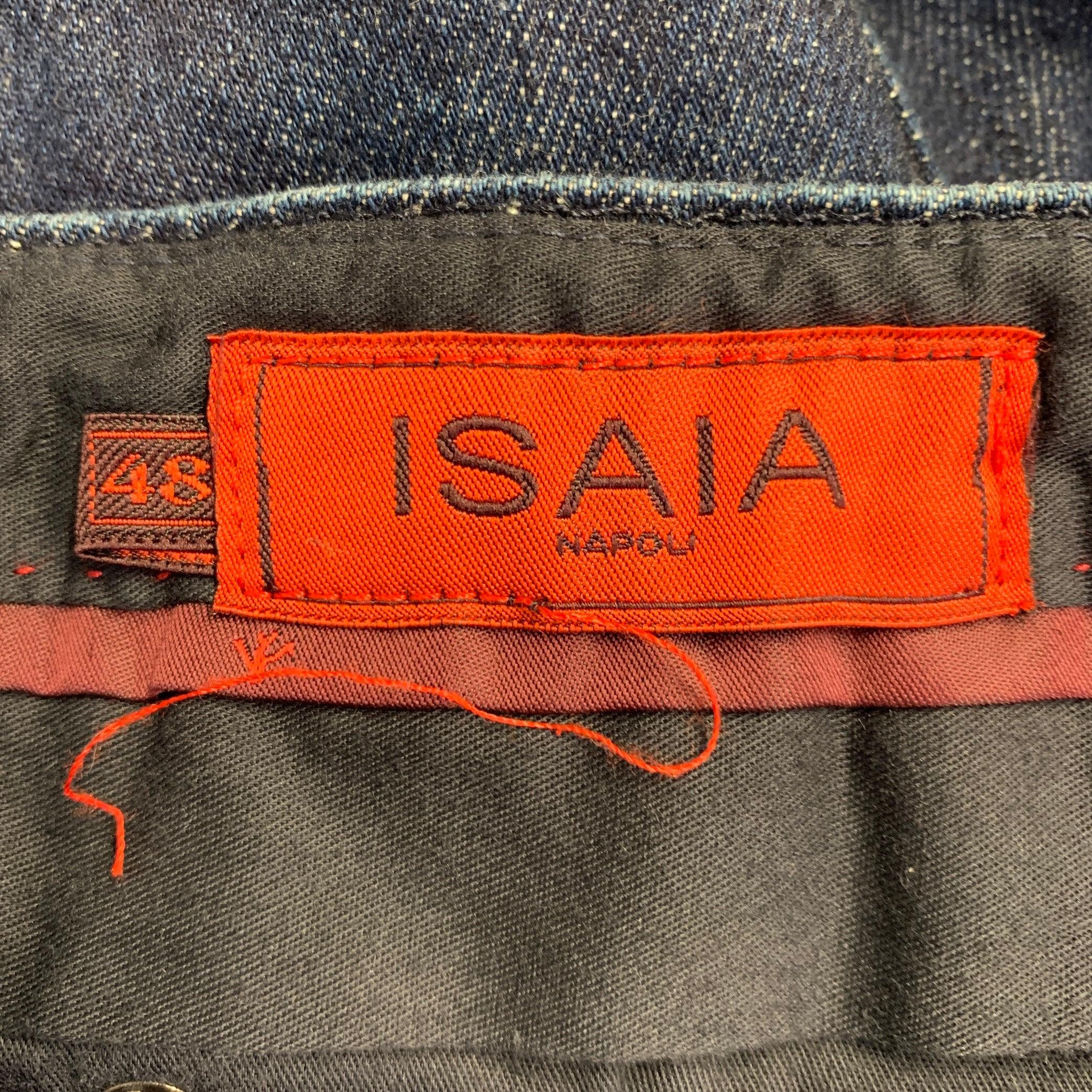 ISAIA Talla 32 Vaqueros pitillo de sarga de algodón azul con orillo en venta 1