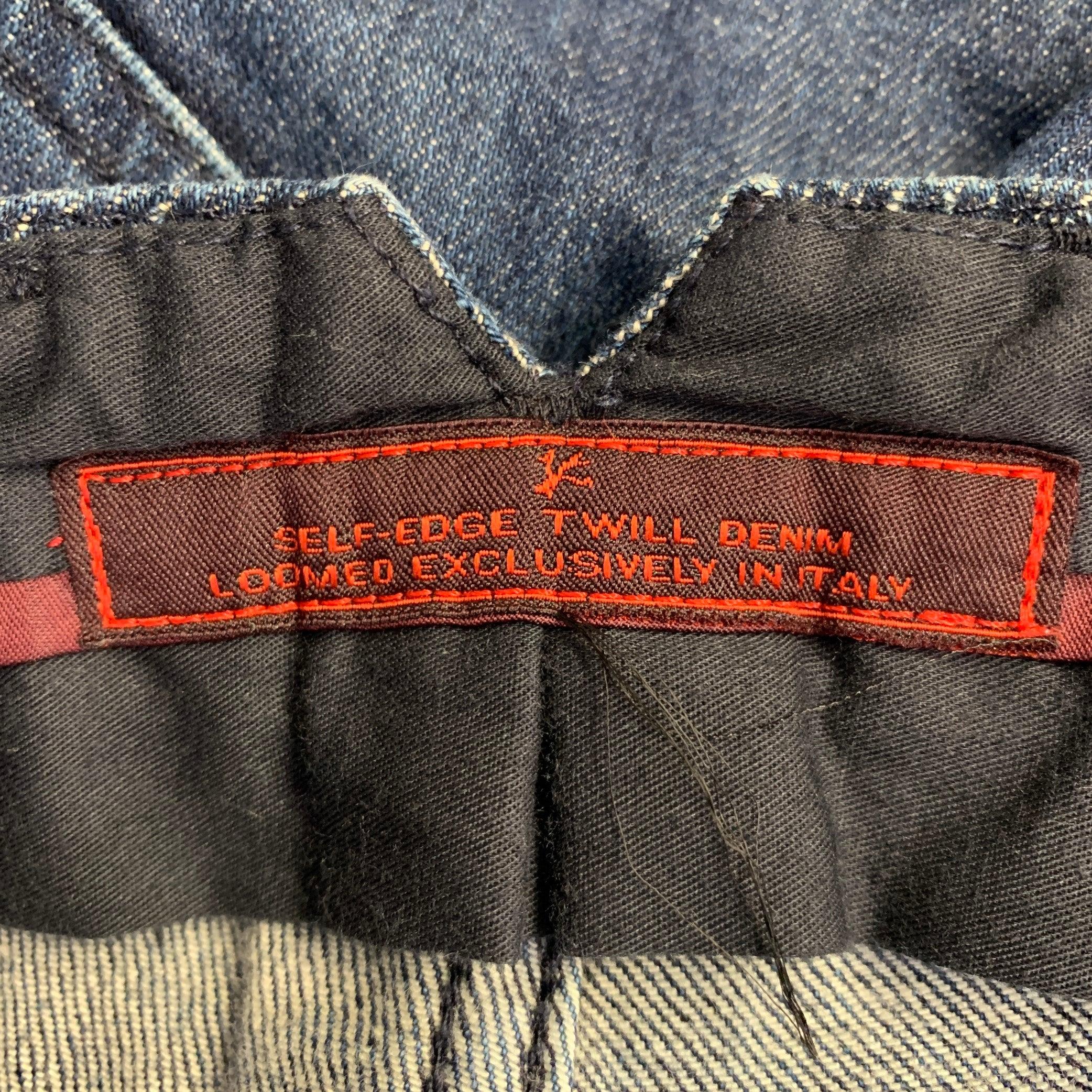 ISAIA Talla 32 Vaqueros pitillo de sarga de algodón azul con orillo en venta 2