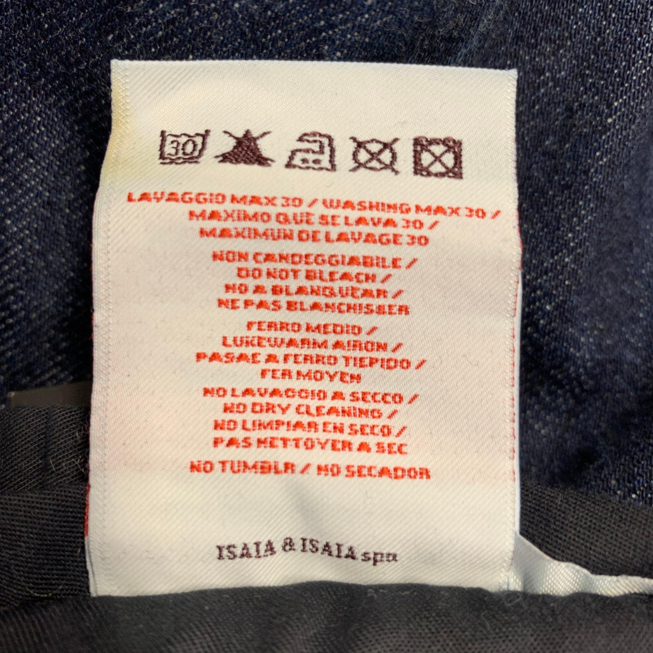ISAIA Talla 32 Vaqueros pitillo de sarga de algodón azul con orillo en venta 4