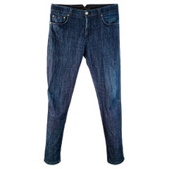 ISAIA Size 32 Blue Cotton Selvedge Twill Skinny Jeans