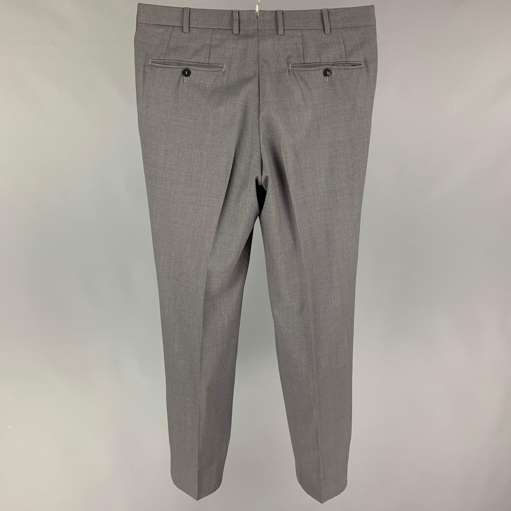 ISAIA dress pants comes in a gray lana wool featuring a flat front and a zip fly closure. Made in Italy.
Very Good
Pre-Owned Condition. 

Marked:   48 

Measurements: 
  Waist: 32 inches  Rise: 10 inches  Inseam: 31 inches 
  
  
 
Reference: