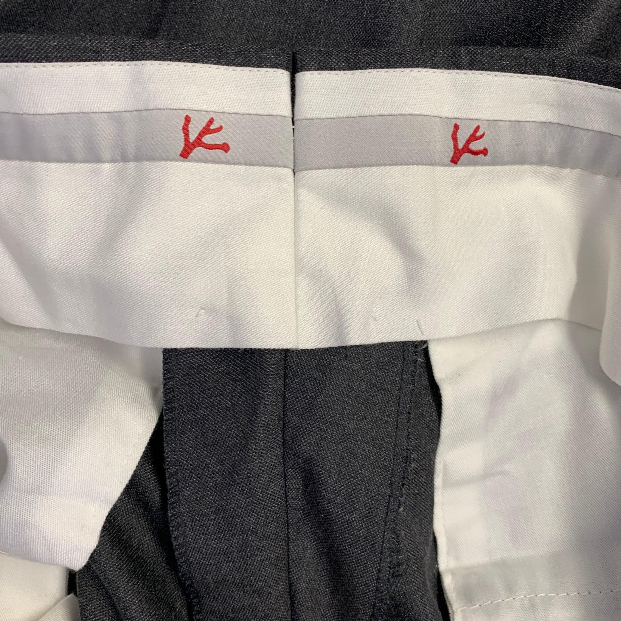 ISAIA Größe 32 Grau Wolle Kaschmir Seide Flache Front Seite Tabs Kleid Hose (Schwarz) im Angebot
