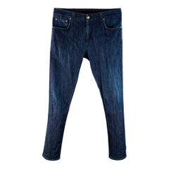 ISAIA Size 34 Blue Cotton Selvedge Twill Skinny Jeans
