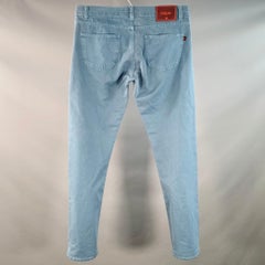Isaia Taglia 34 Pantaloni casual in cotone cimosato blu in twill dritto con chiusura a bottone