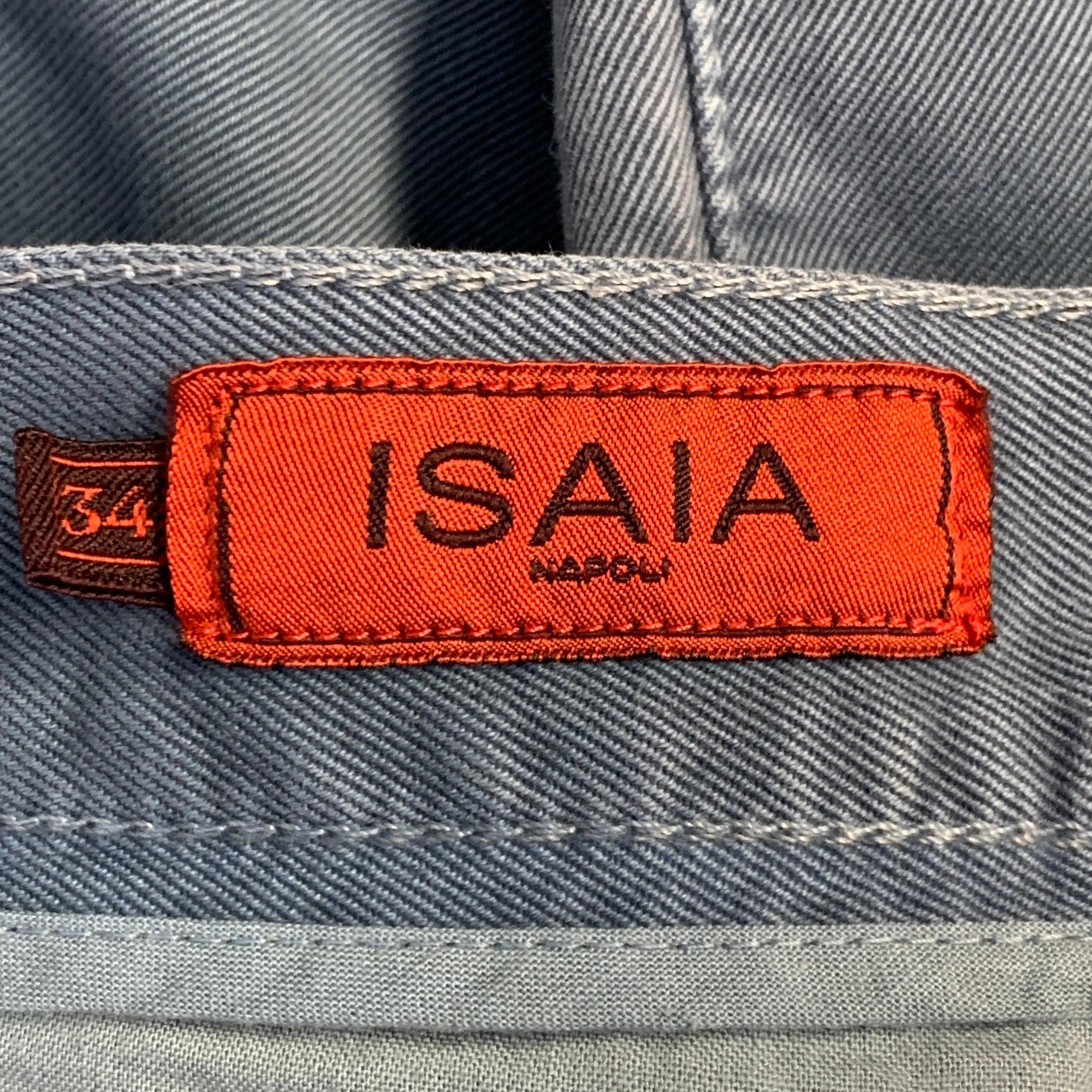 ISAIA Talla 34 Azul Algodón Selvedge Sarga Recto Botón Bragueta Pantalones Casual en venta 1
