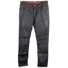 ISAIA Size 34 Indigo Contrast Stitch Denim Button Fly Jeans