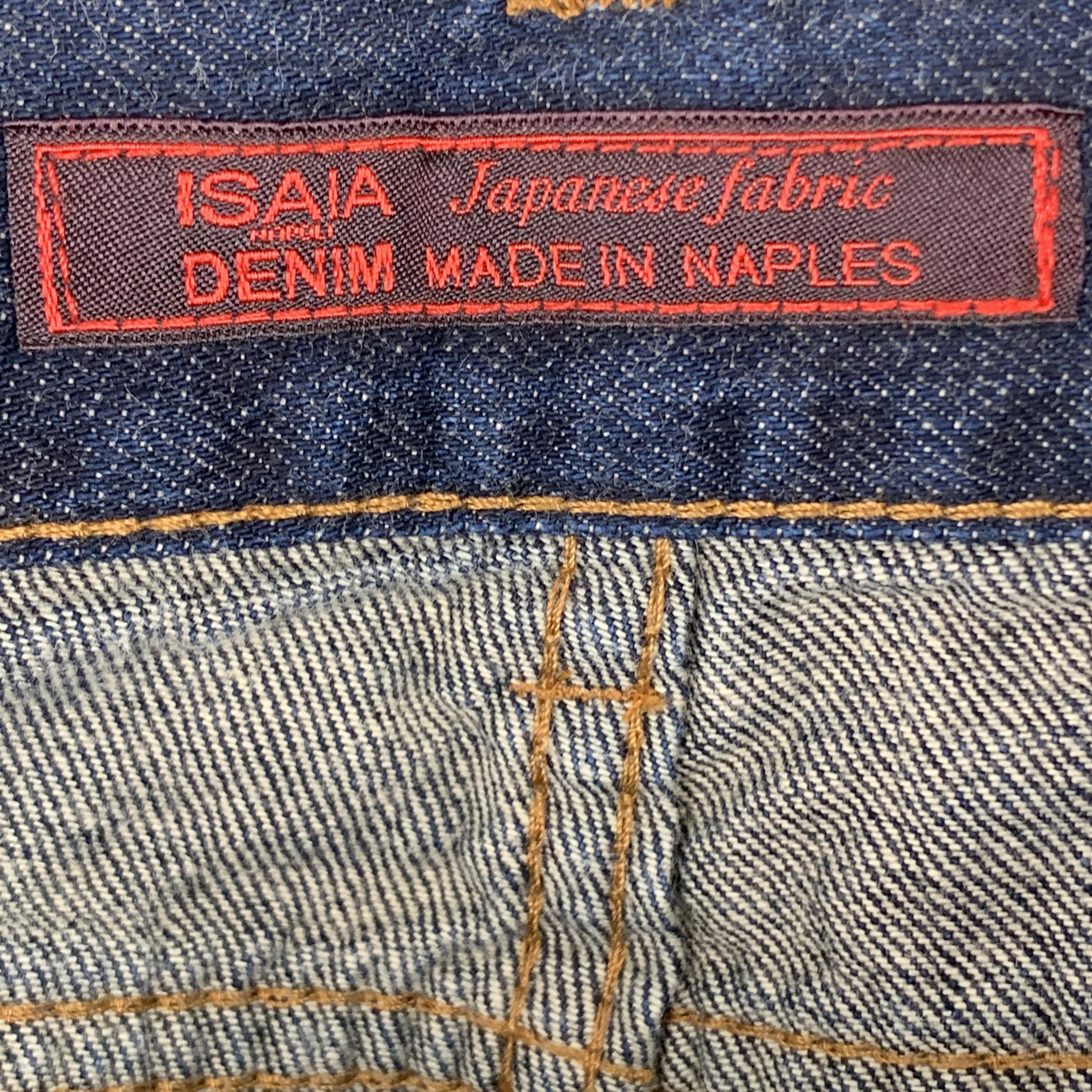 Men's ISAIA Size 34 Indigo Selvedge Denim Contrast Stitching Button Fly Jeans