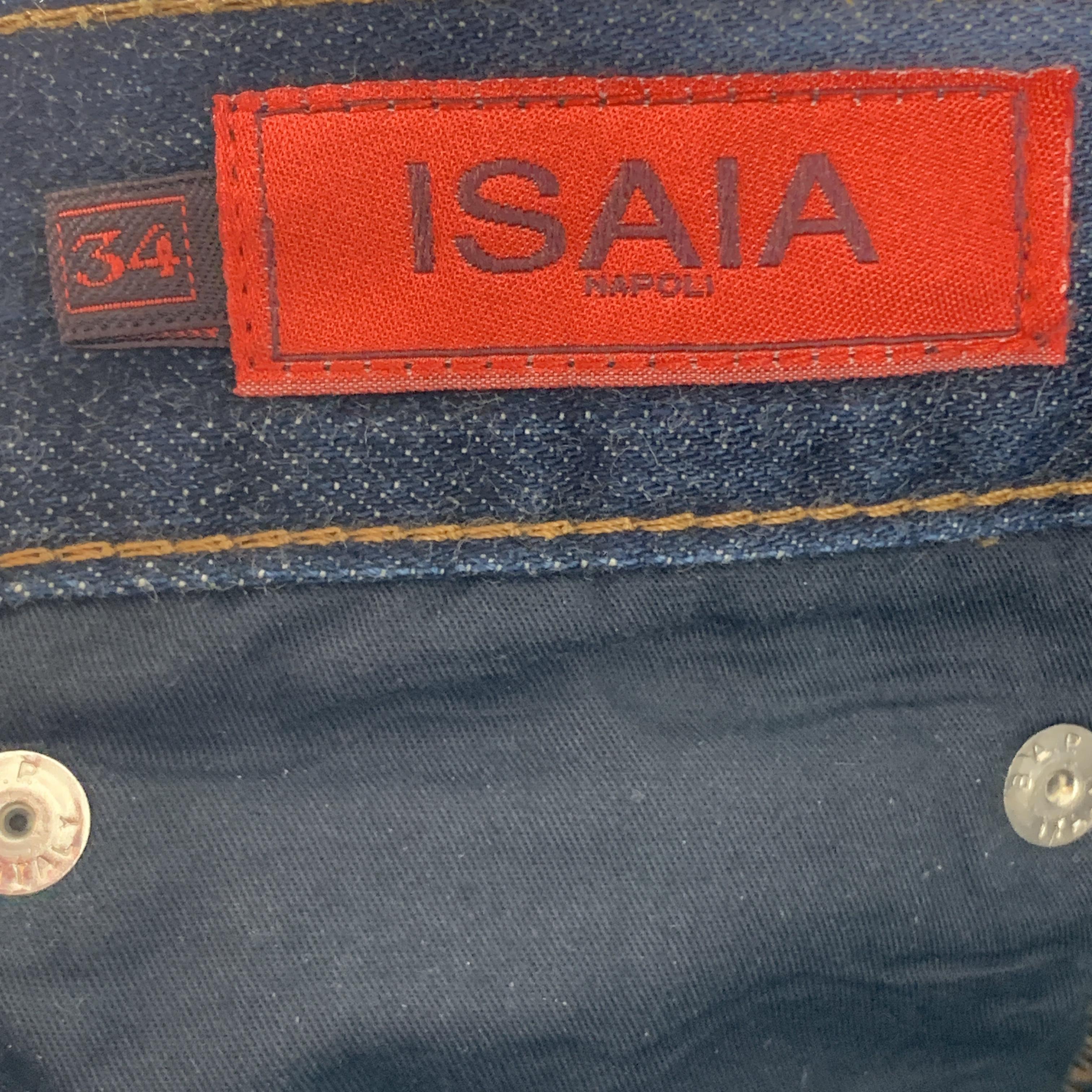 ISAIA Size 34 Indigo Selvedge Denim Contrast Stitching Button Fly Jeans 1