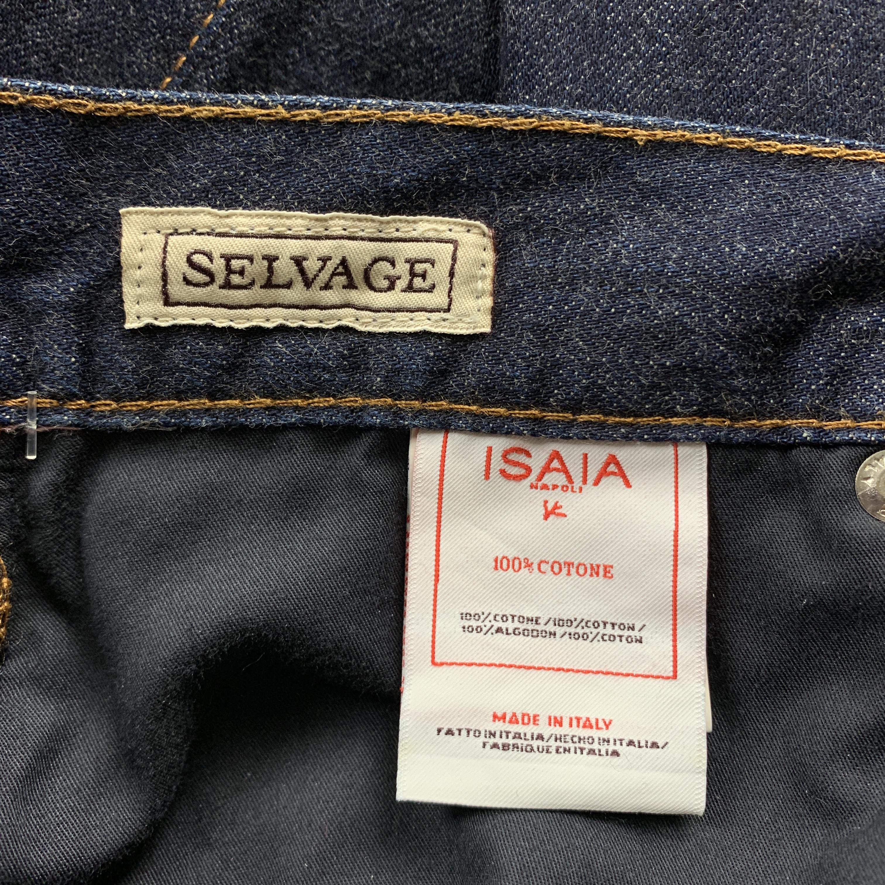 ISAIA Size 34 Indigo Selvedge Denim Contrast Stitching Button Fly Jeans 2