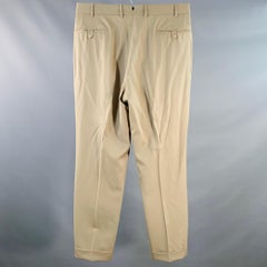 Isaia Size 36 Beige Twill Wool Flat Front Zip Fly Casual Pants