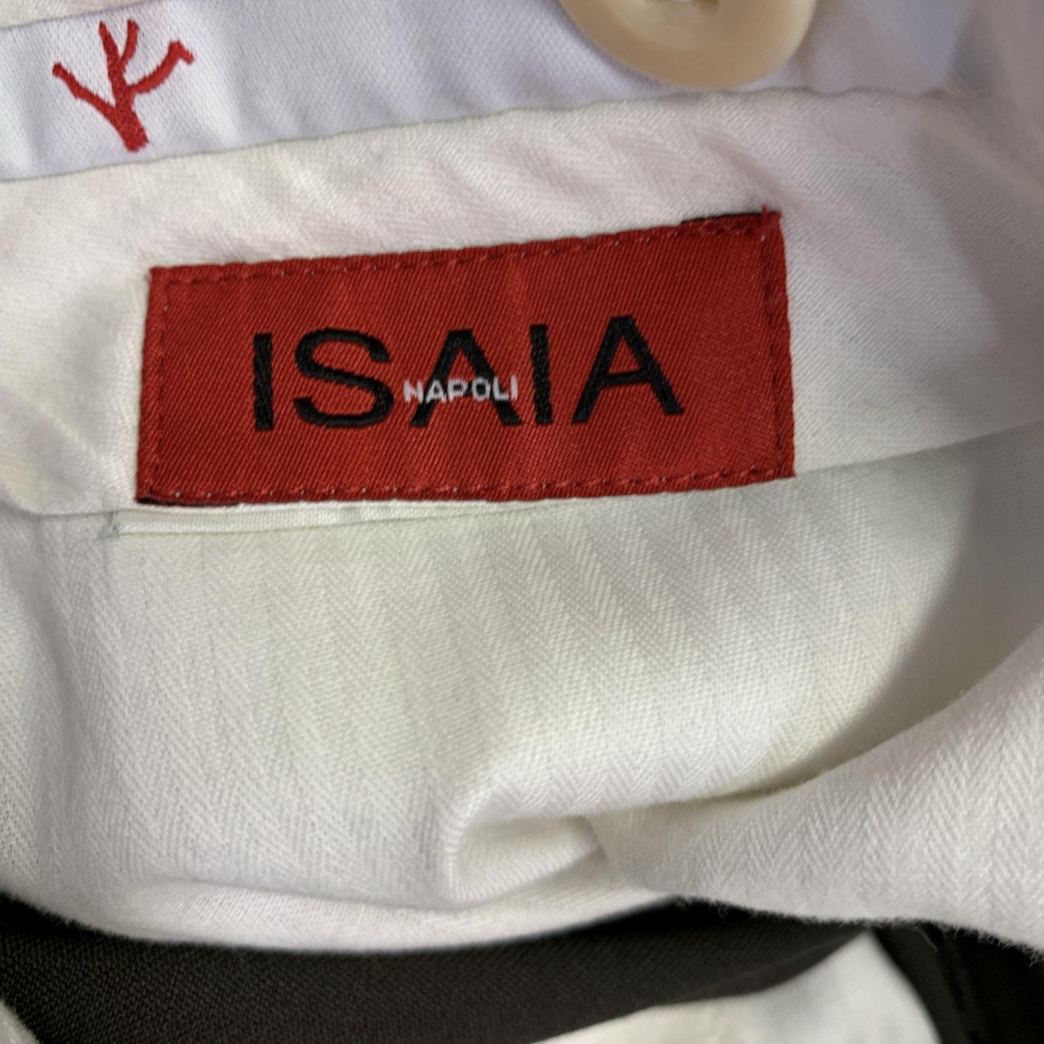 ISAIA Talla 37 Pantalones de vestir de lana de sarga marrón de frente plano en Excelente estado para la venta en San Francisco, CA