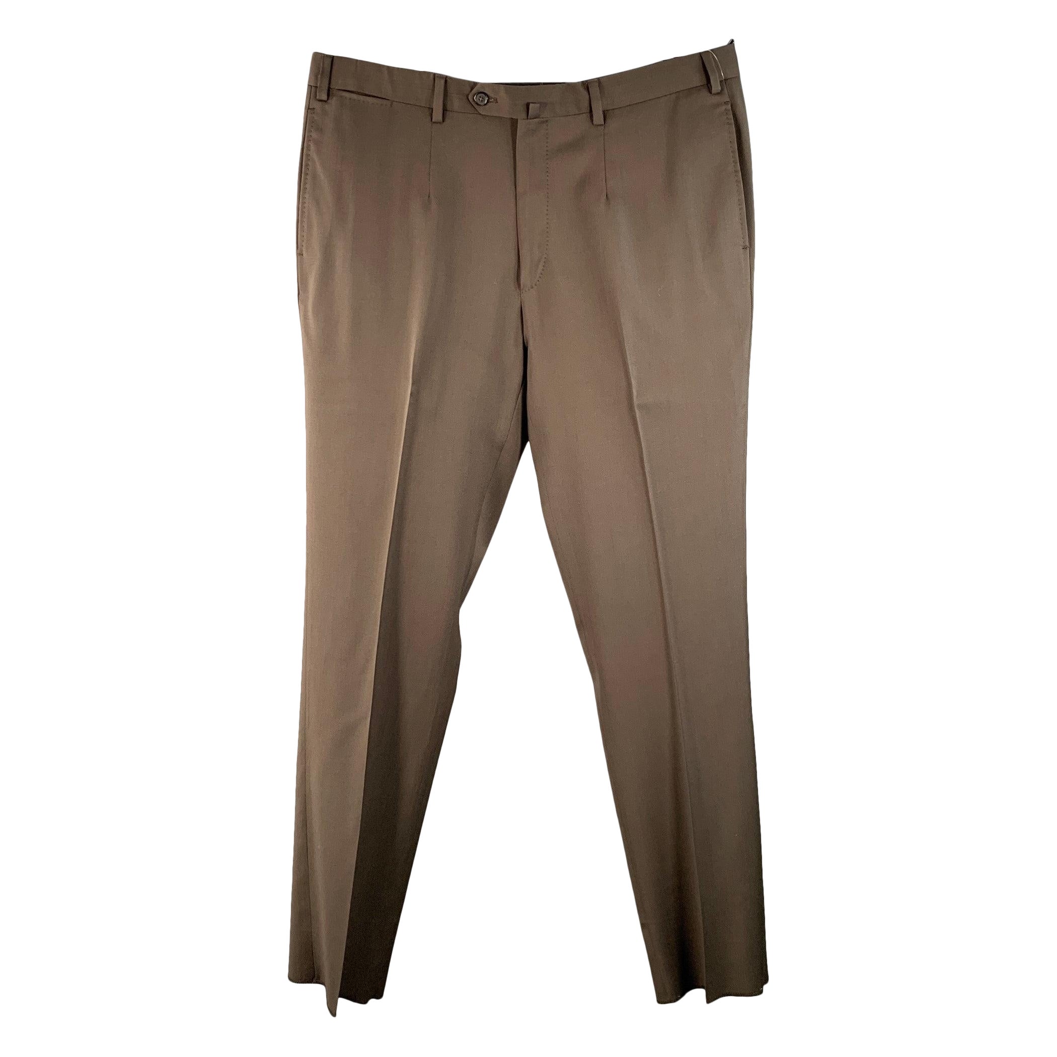 ISAIA Größe 37 Braun Twill Wolle Flachfront Kleid Hose