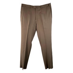 ISAIA Size 37 Brown Twill Wool Flat Front Dress Pants ISAIA Size 37 Brown Twill Wool Flat Front Dress Pants