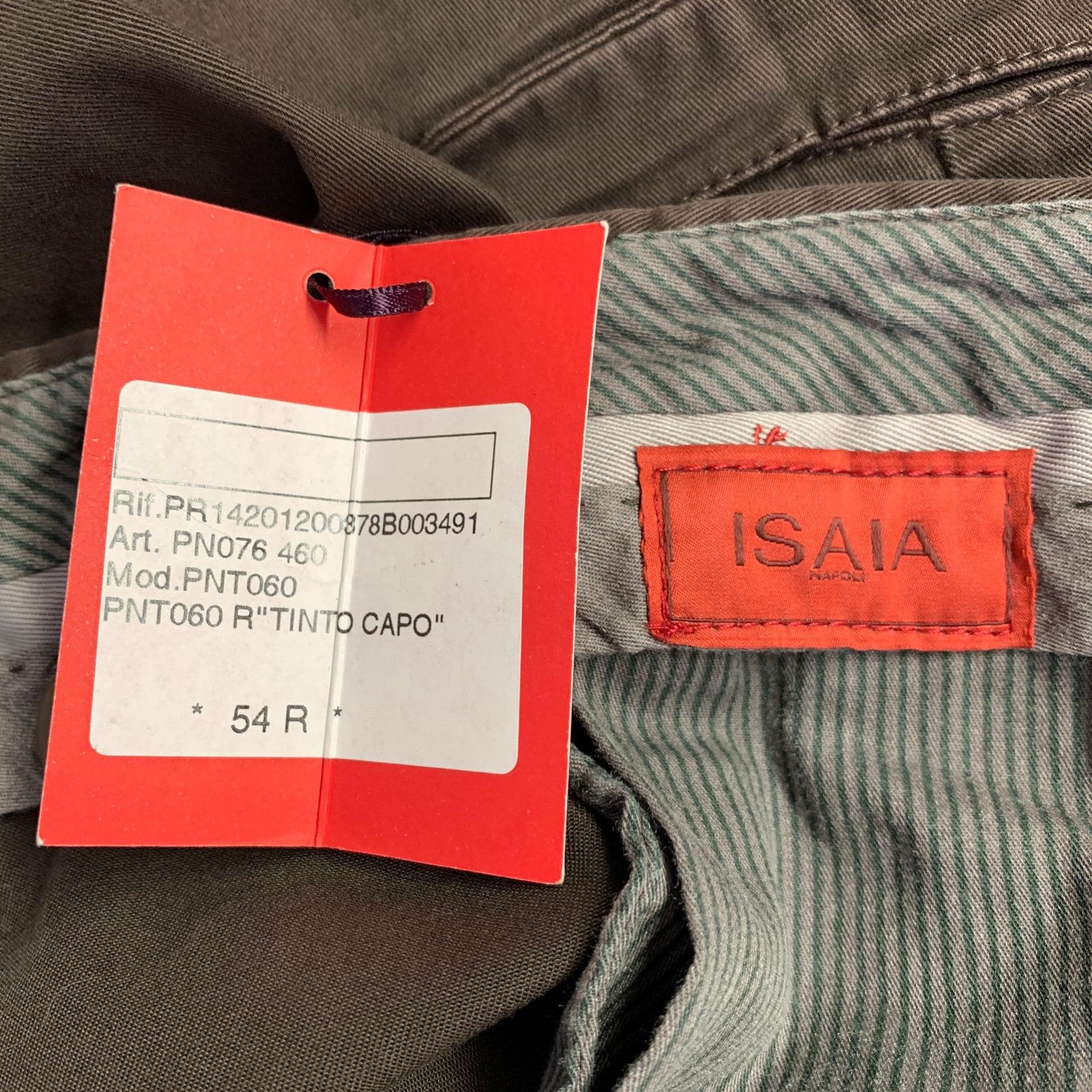 Black ISAIA Size 38 Brown Twill Cotton Blend Flat Front Casual Pants For Sale