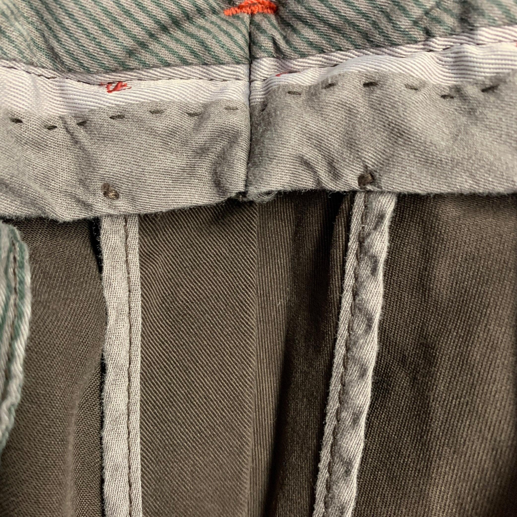 Men's ISAIA Size 38 Brown Twill Cotton Blend Flat Front Casual Pants For Sale