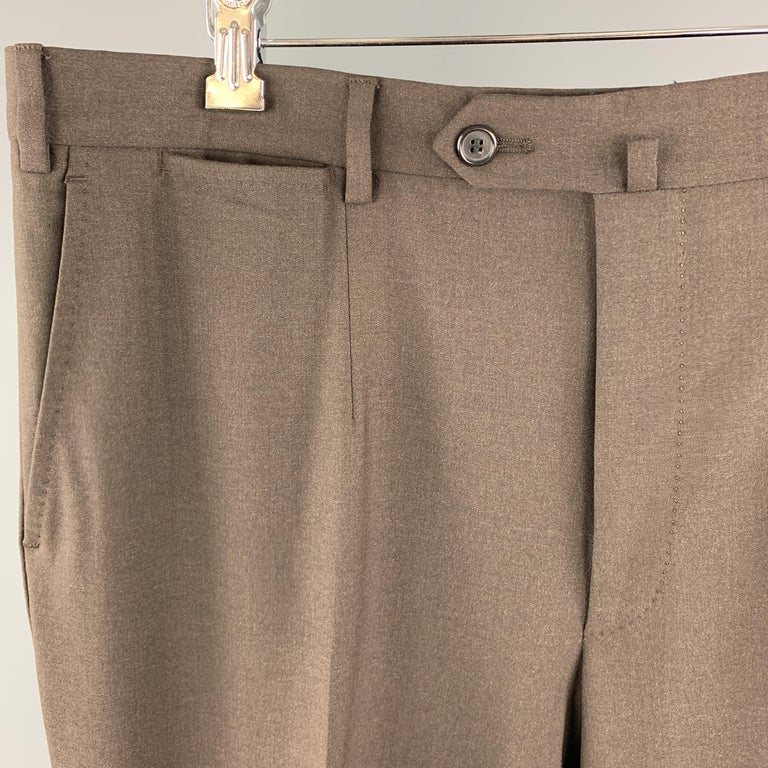 ISAIA Size 38 Brown Wool Zip Fly Tab Dress Pants at 1stDibs