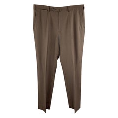 ISAIA Size 38 Brown Wool Zip Fly Tab Dress Pants