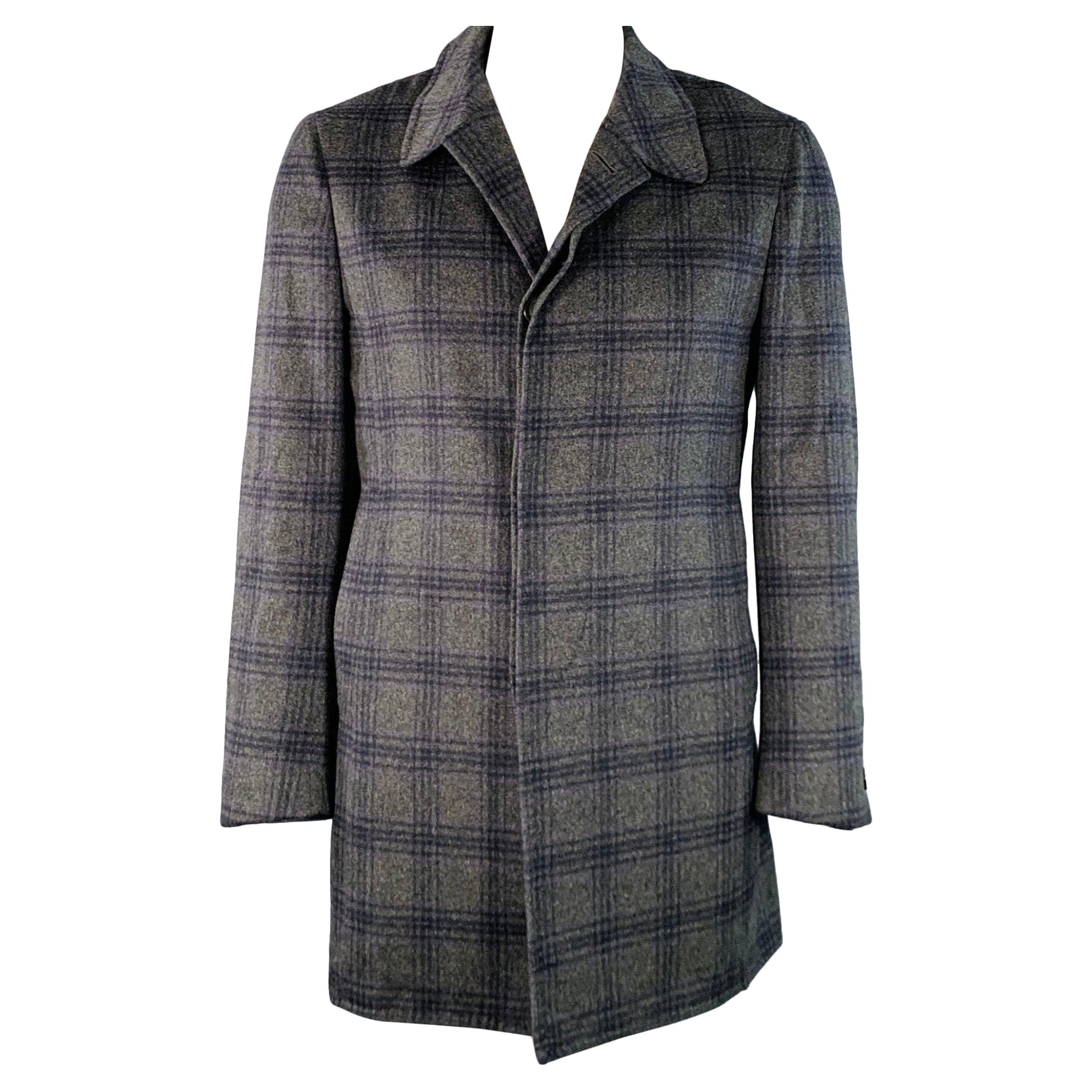 Isaia Taglia 38 Grigio Viola Plaid Cashmere Cappotto monopetto con bottoni nascosti