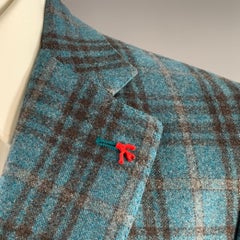 ISAIA Size 38 Regular Blue Brown Plaid Wool Notch Lapel Sport Coat
