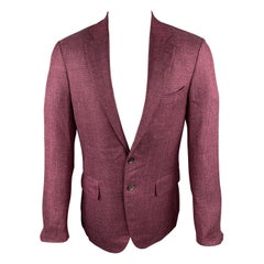 ISAIA Size 38 Regular Burgundy Wool Blend Notch Lapel Sport Coat