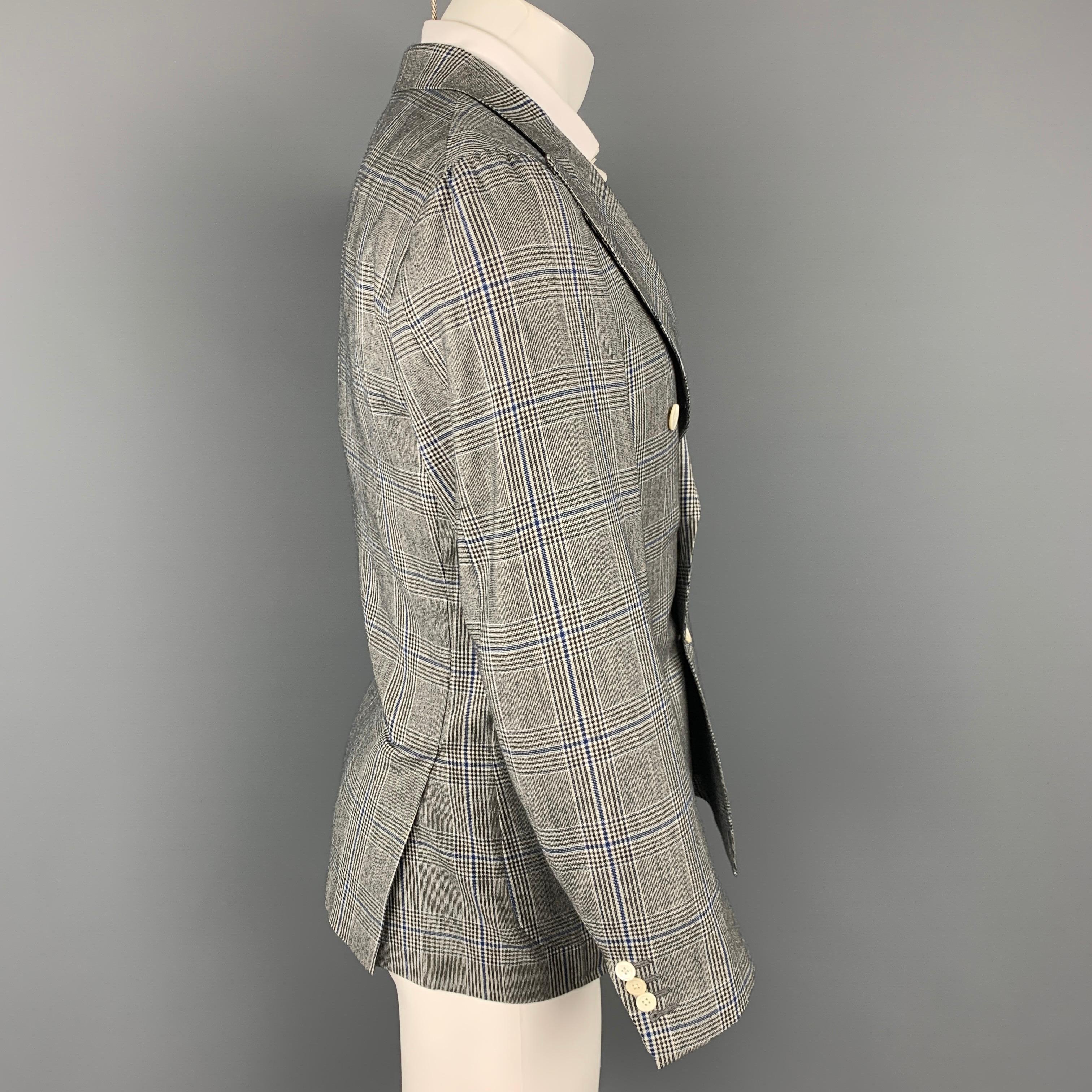 Gray ISAIA Size 38 Regular Grey & Blue Glenplaid Wool Double Breasted Sport Coat