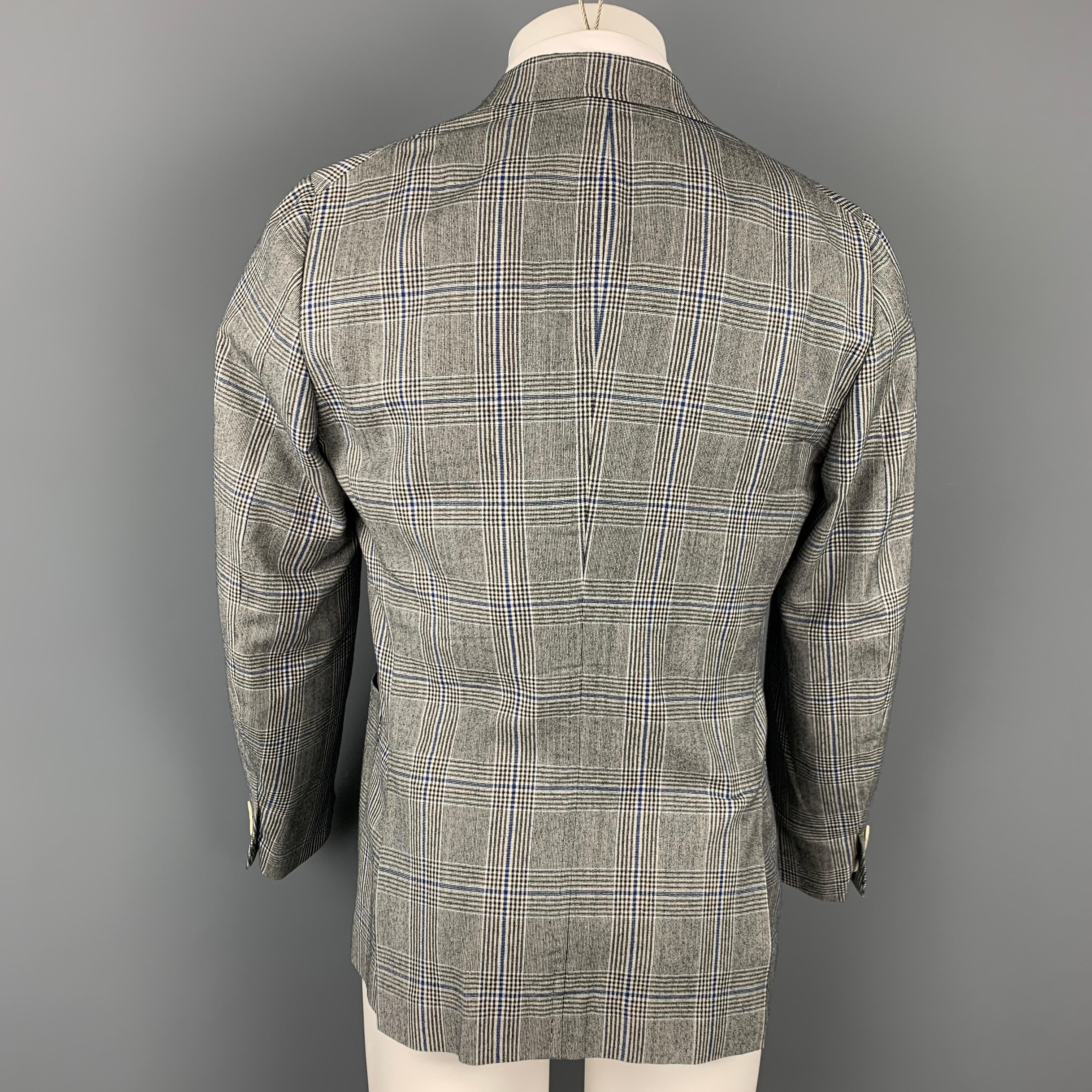 ISAIA Size 38 Regular Grey & Blue Glenplaid Wool Double Breasted Sport Coat In Good Condition In San Francisco, CA