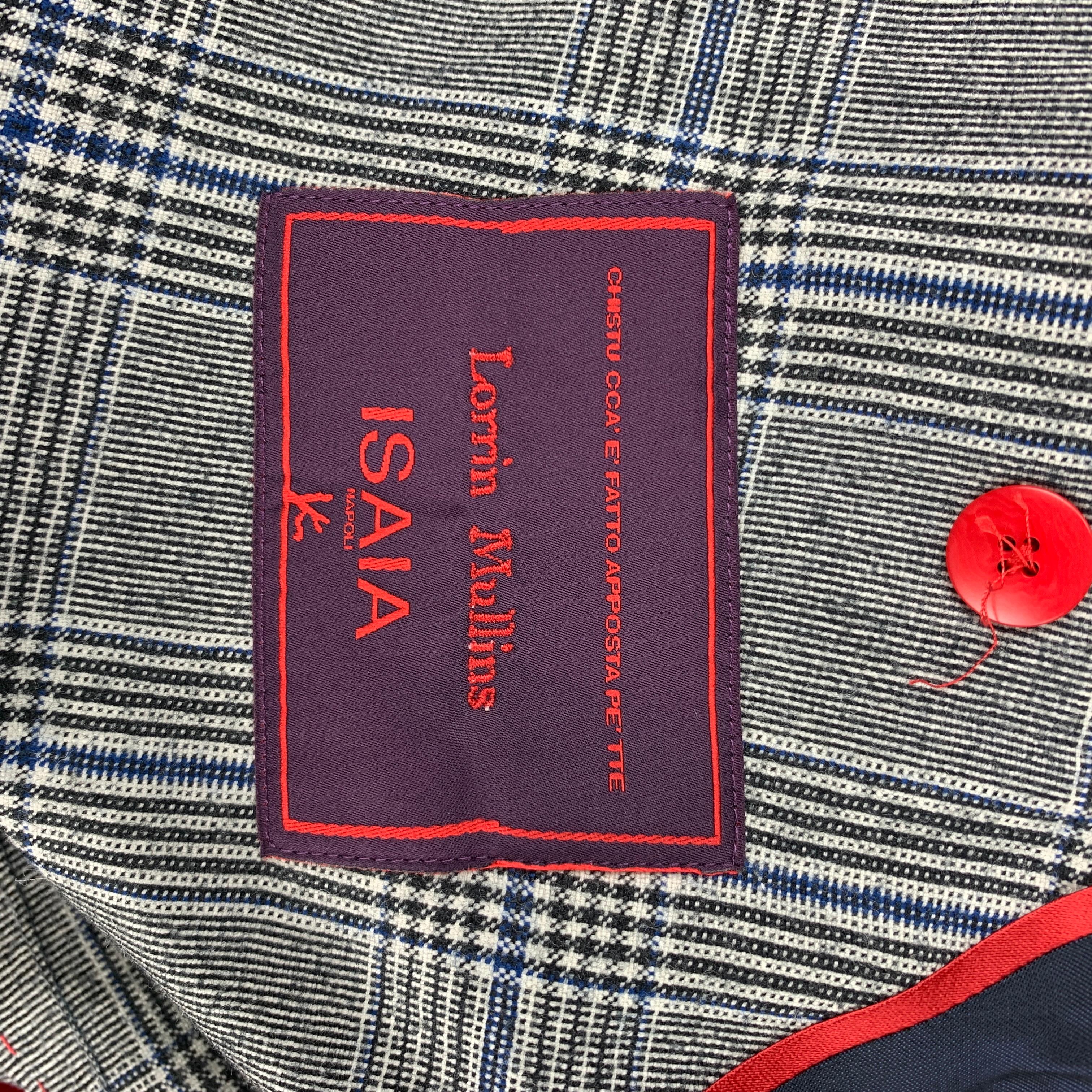 ISAIA Size 38 Regular Grey & Blue Glenplaid Wool Double Breasted Sport Coat 2