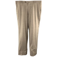 ISAIA Talla 38 Pantalones de vestir con cremallera de lana Lana Sólida Topo