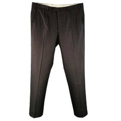 Isaia Taglia 39 Pantaloni eleganti in lana grigio antracite con chiusura a zip
