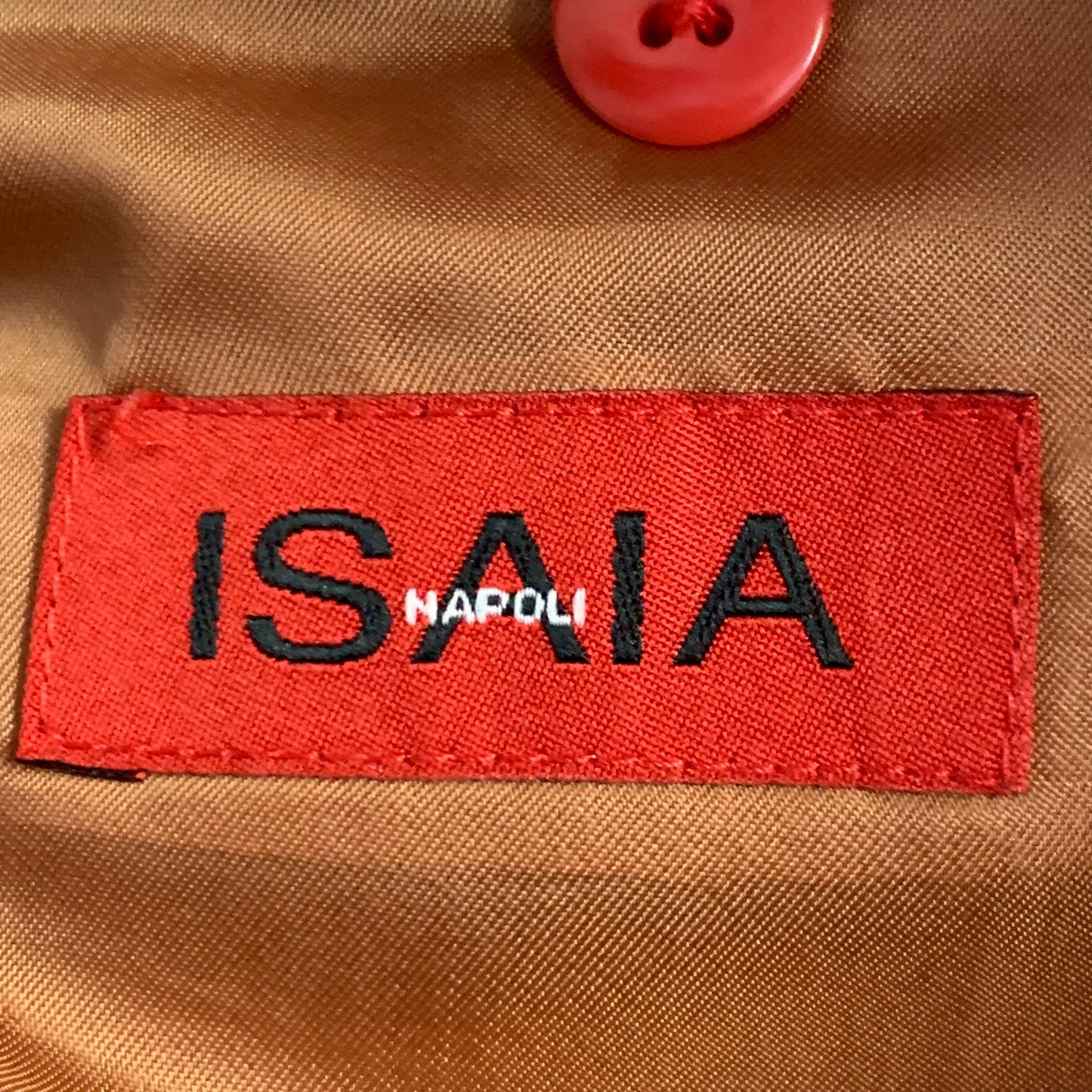 ISAIA Size 40 Blue Orange Plaid Wool Single Breasted Sport Coat For Sale 3