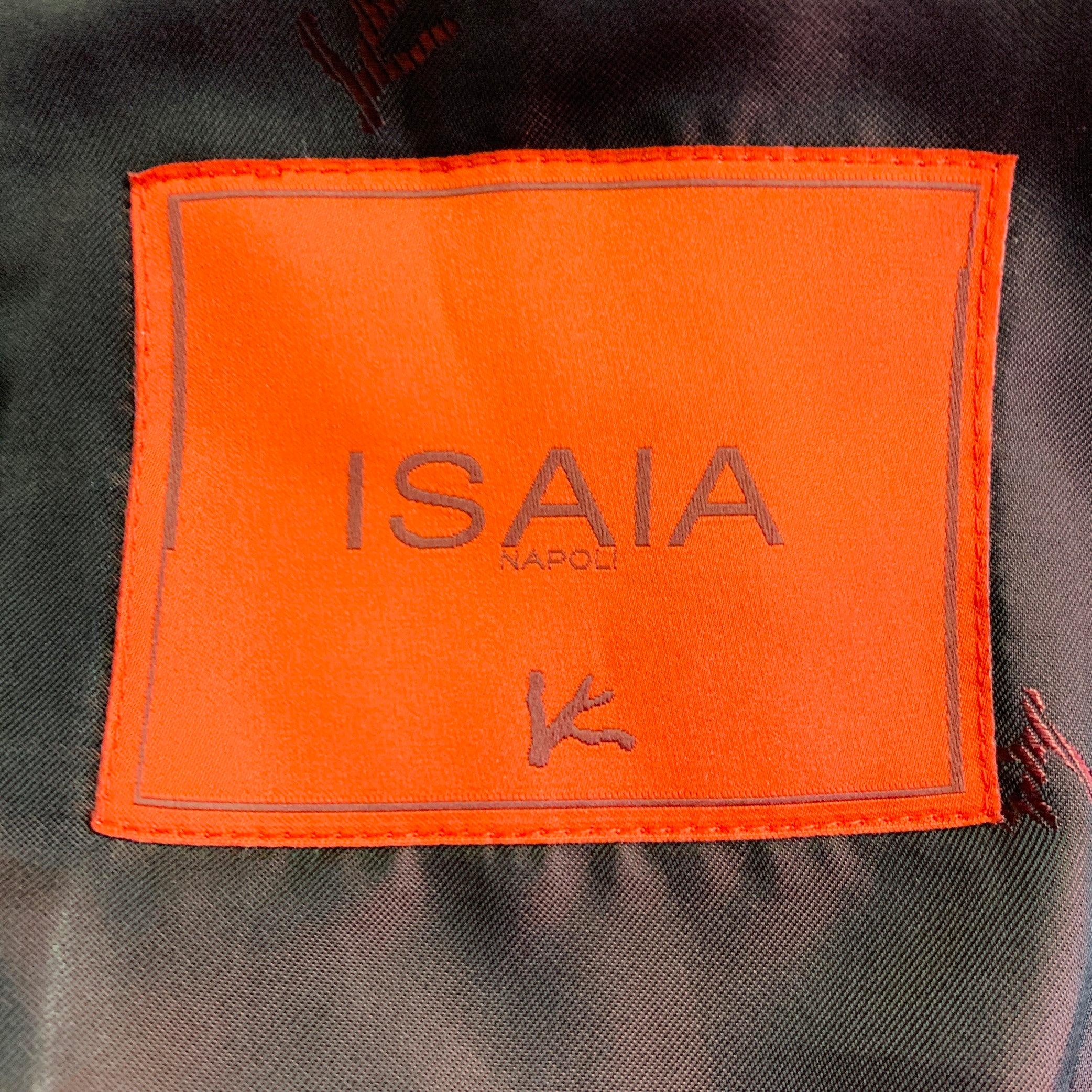 ISAIA Size 40 Green Navy Plaid Wool Peak Lapel Sport Coat For Sale 2