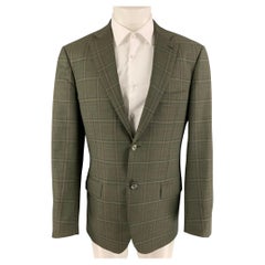 ISAIA Size 40 Green Yellow Plaid Wool Single Breasted Sport Coat