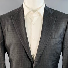 ISAIA Größe 40 Grau Blau Kariert Wolle Einreihig Sport Mantel