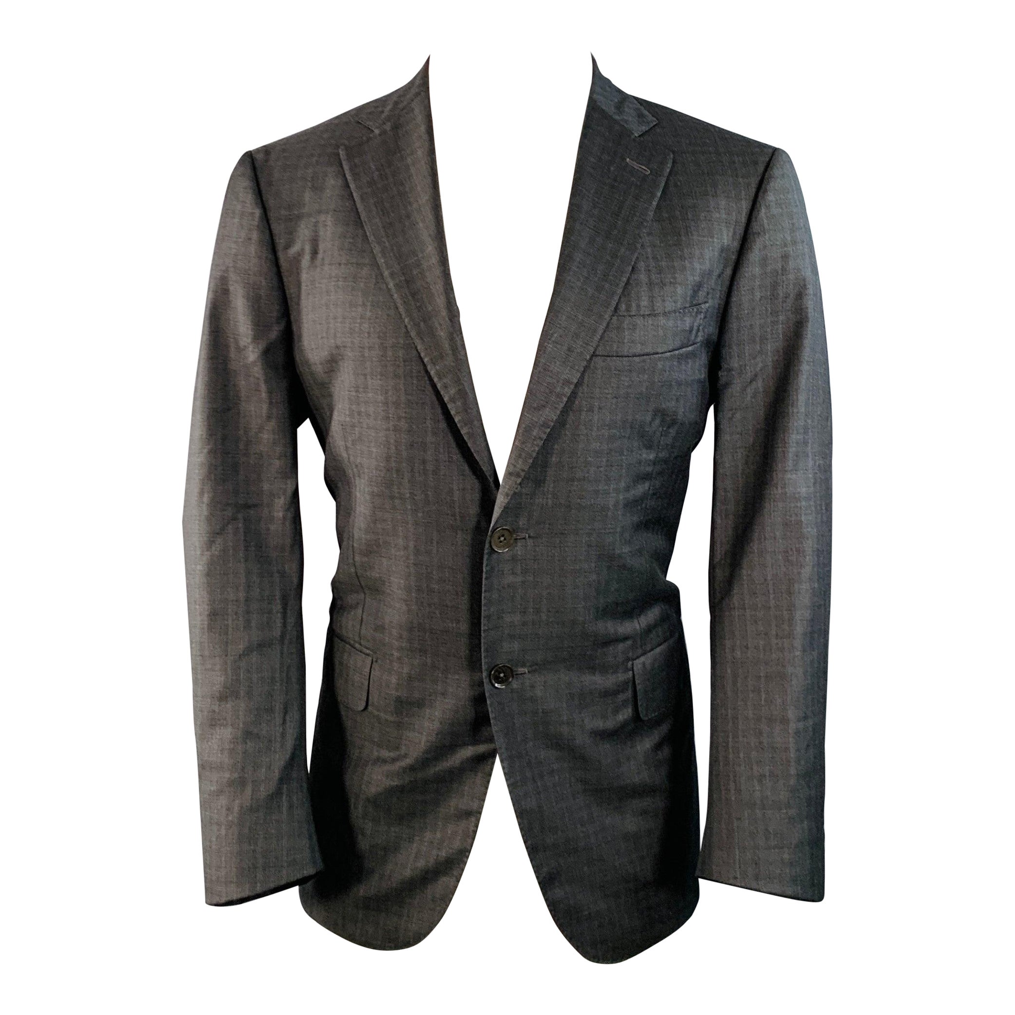 ISAIA Size 40 Grey Blue Plaid Wool Single Breasted Sport Coat