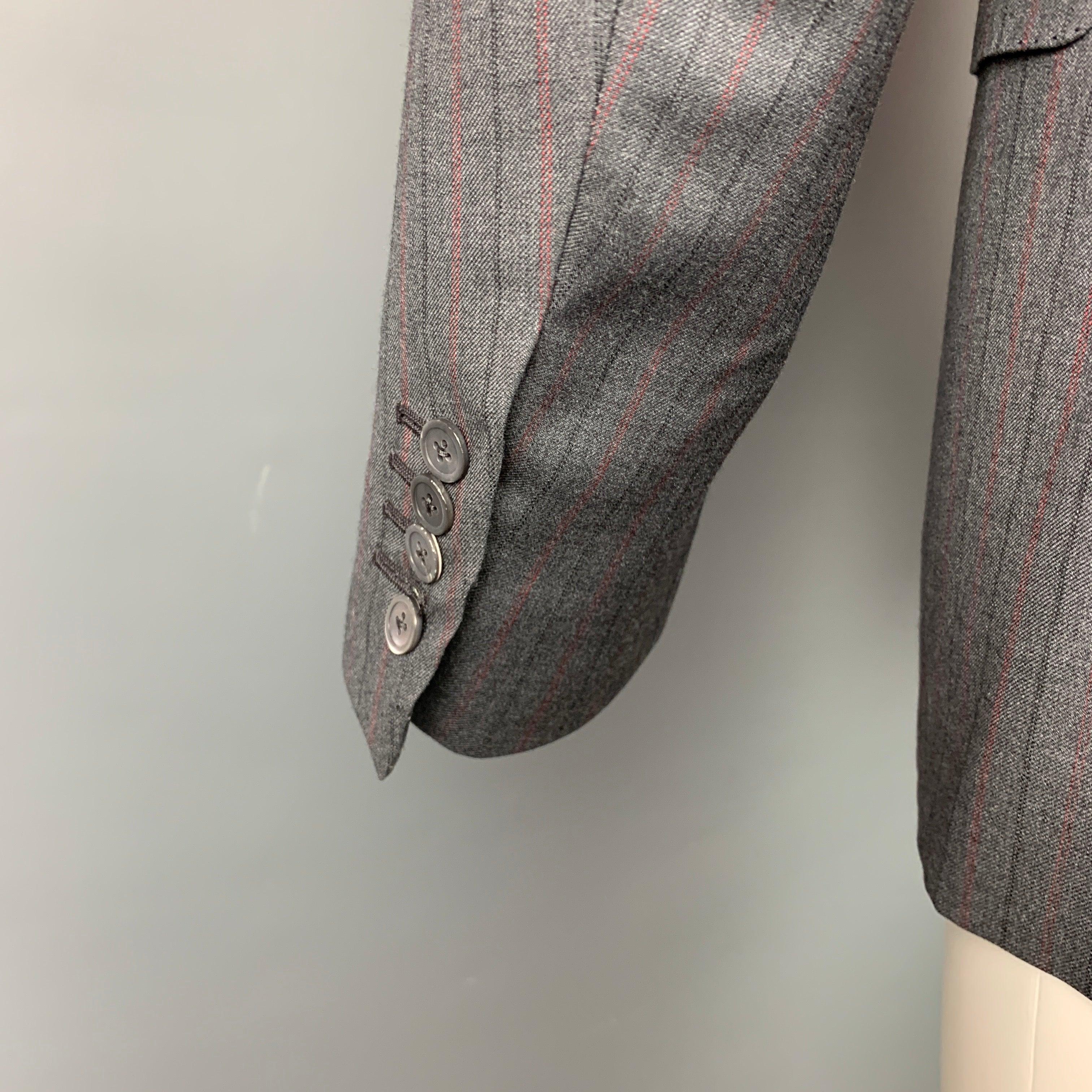 De los hombres ISAIA Talla 40 Gris Carbón Rojo Rayas Lana Solapa Muesca Abrigo Deportivo en venta