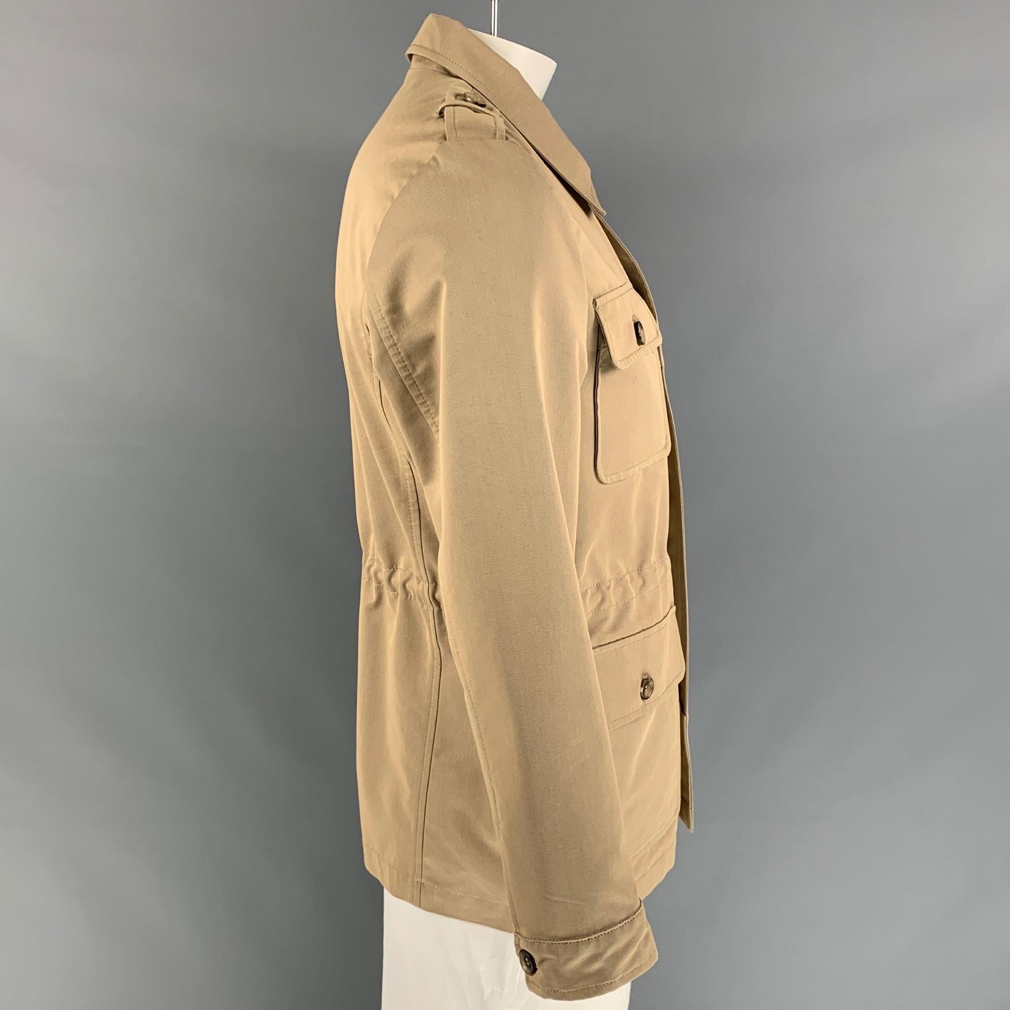 ISAIA Size 40 Khaki Cotton / Polyester Hidden Placket Jacket In Good Condition For Sale In San Francisco, CA