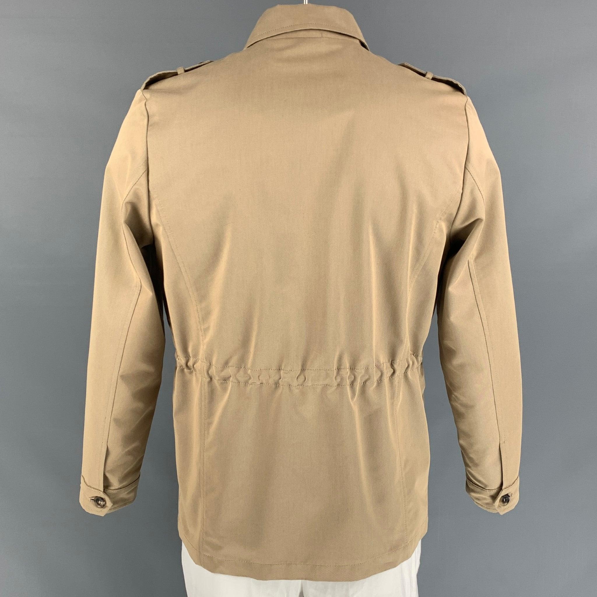 Men's ISAIA Size 40 Khaki Cotton / Polyester Hidden Placket Jacket For Sale