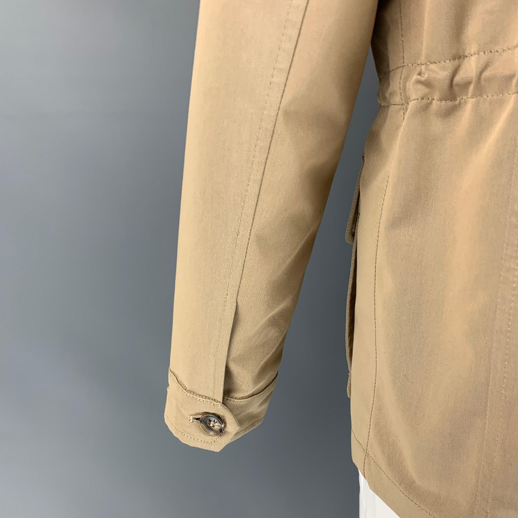ISAIA Size 40 Khaki Cotton / Polyester Hidden Placket Jacket For Sale 1
