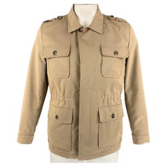 ISAIA Size 40 Khaki Cotton / Polyester Hidden Placket Jacket