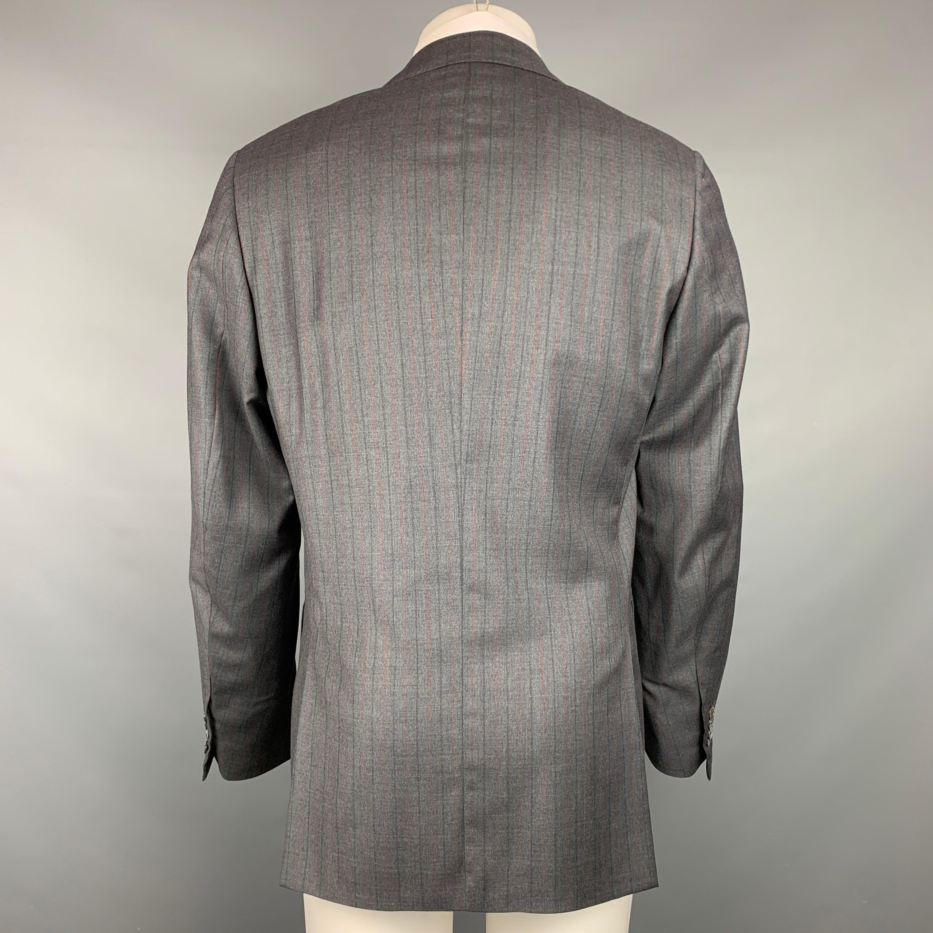 Men's ISAIA Size 40 Long Gray & Charcoal Stripe Wool Notch Lapel Sport Coat For Sale