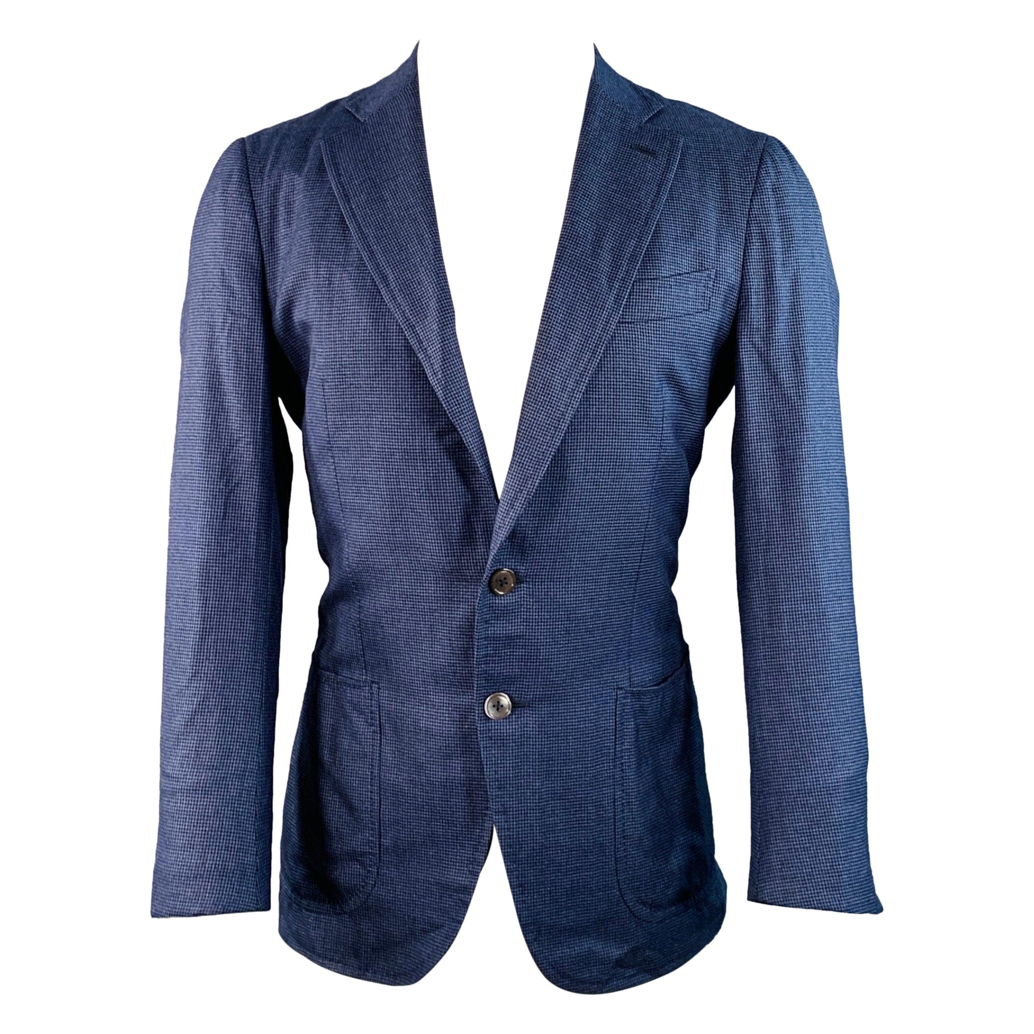 Isaia Taille 40 Navy Black Houndstooth Wool Silk Vicuna Sport Coat
