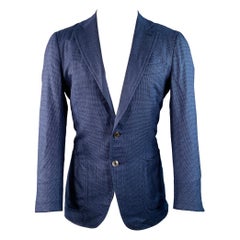 ISAIA Size 40 Navy Black Houndstooth Wool Silk Vicuna Sport Coat