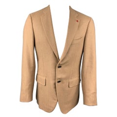 ISAIA Größe 40 Regular Camel Fischgrätenmuster Baby Camel Notch Revers Sportmantel