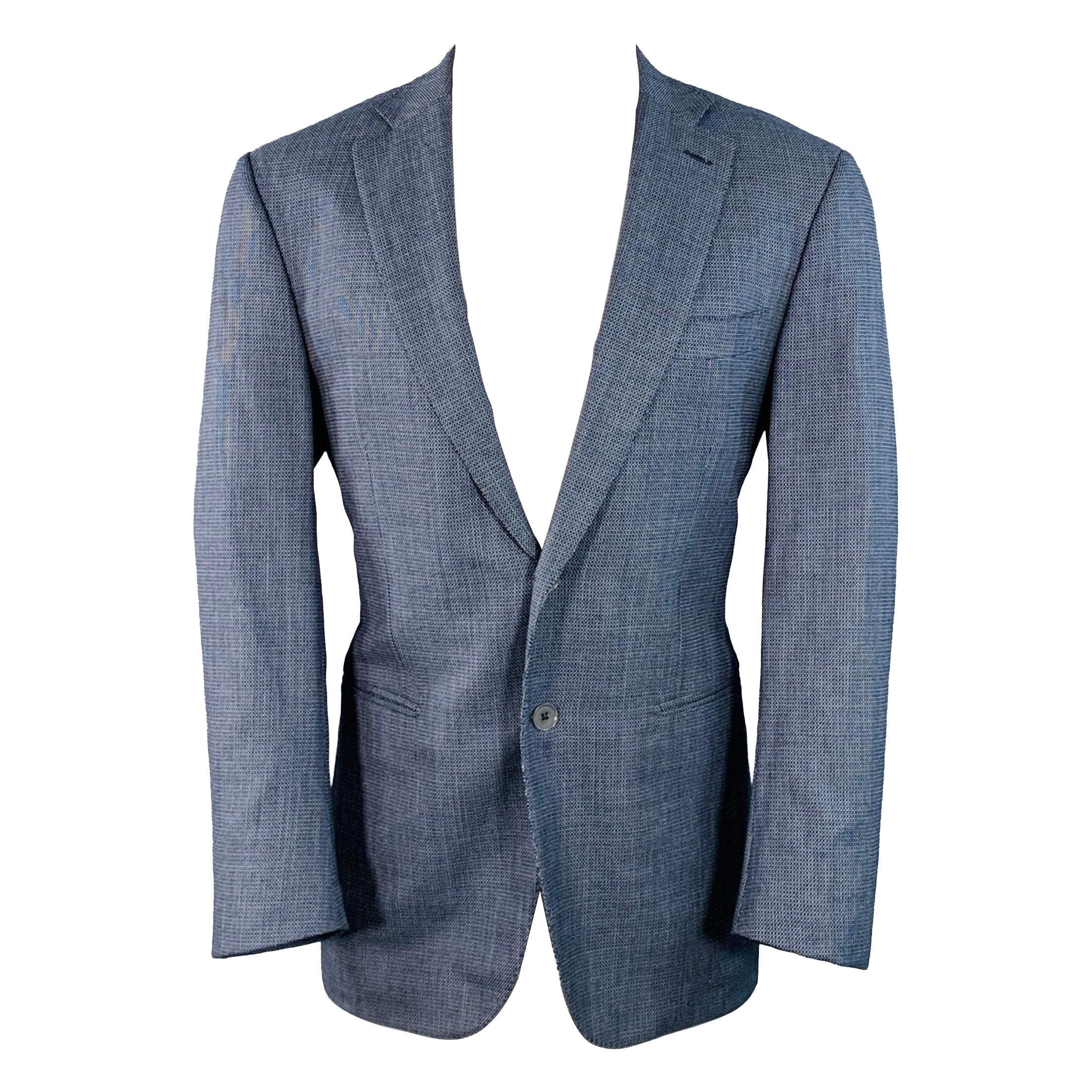 ISAIA Size 40 Regular Navy White Woven Wool Notch Lapel Sport Coat