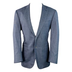 ISAIA Size 40 Regular Navy White Woven Wool Notch Lapel Sport Coat