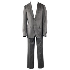 ISAIA Size 40 Regular Stripe Dark Gray Wool Notch Lapel Suit