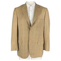ISAIA Size 42 Beige Blue Brown Checkered Bamboo Silk Sport Coat